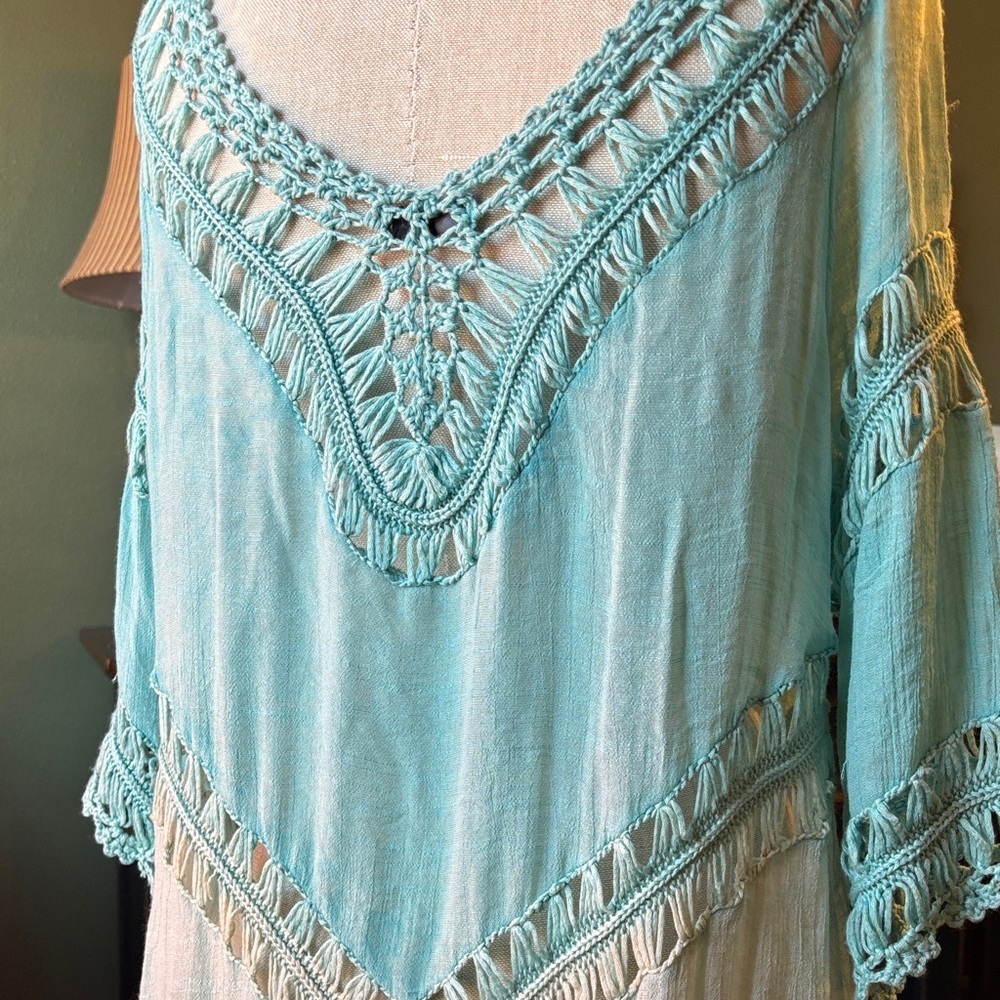Boho Teal ombré Crochet Tunic - Picture 7 of 12